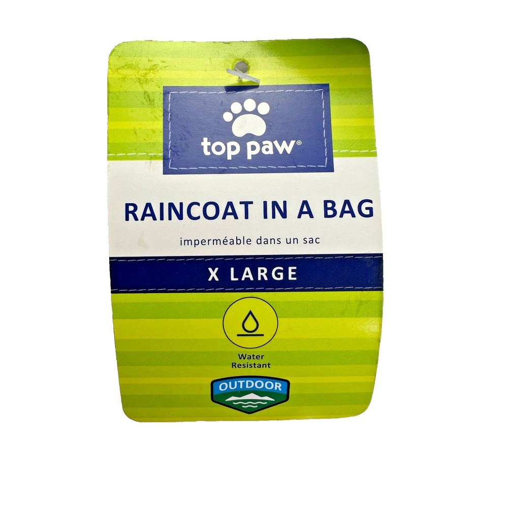 Top Paw Dog Raincoat XL Blue Bone Print Packable Waterproof Travel NWT Coat Pet
